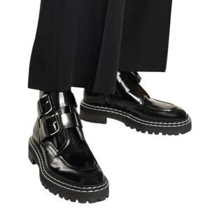 Proenza Schouler Women's lug sole biker patent Leather buckle Boots Size 38.5